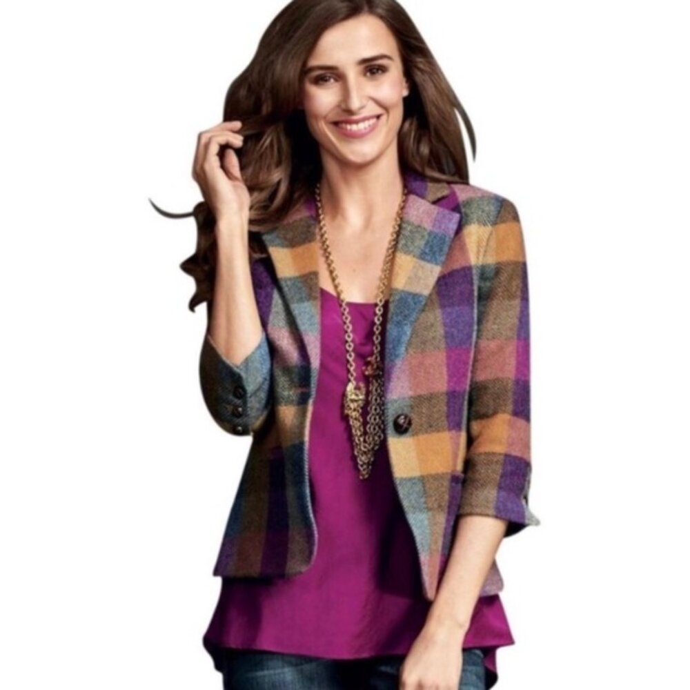 Cabi Happy Plaid Wool Blend Blazer Jacket Size 6